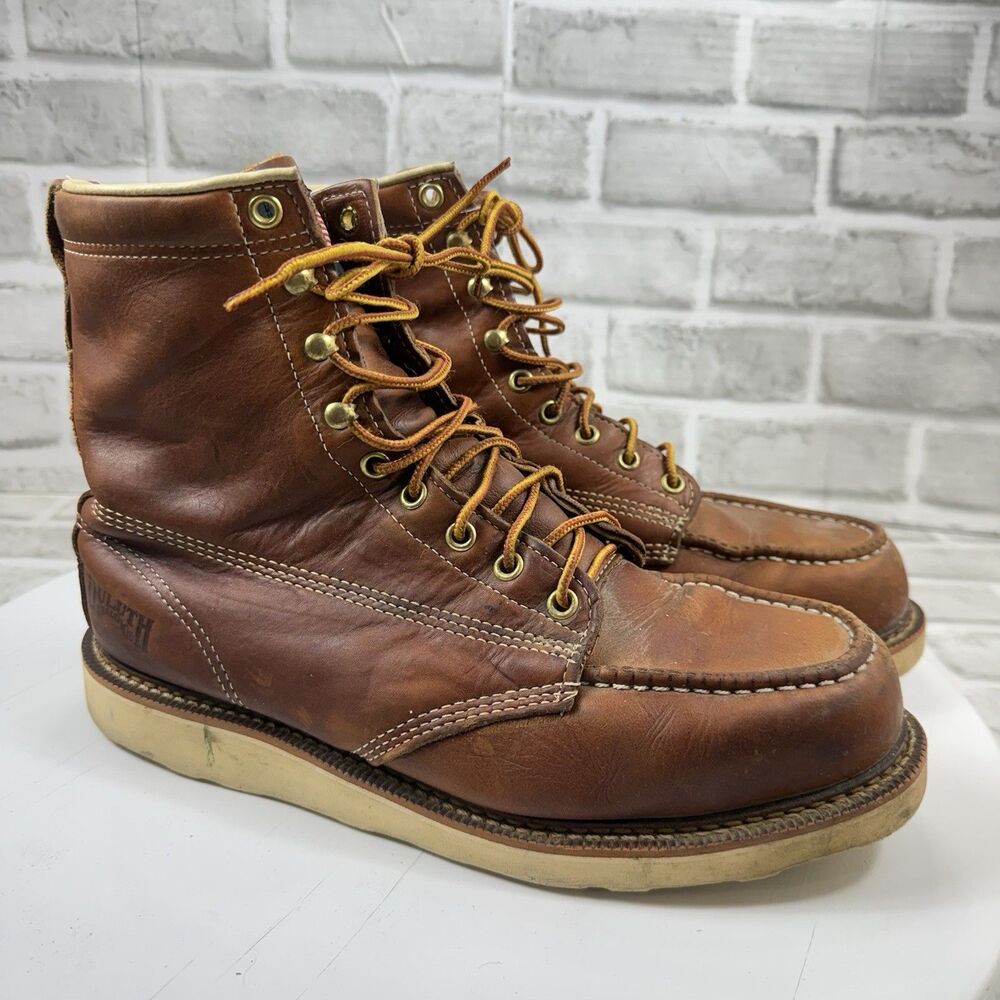 Duluth Trading Co VINTAGE Men's 10 W 6' Moc Toe Brown Leather Made in USA Boots